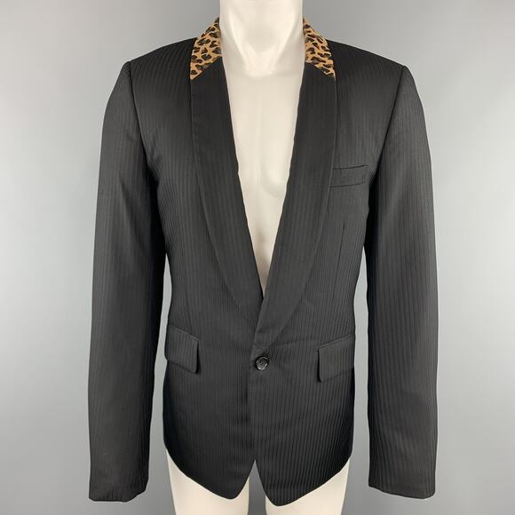 COMME des GARCONS HOMME PLUS M Black Leopard Trim Shawl Collar Sport Coat - Picture 1 of 1